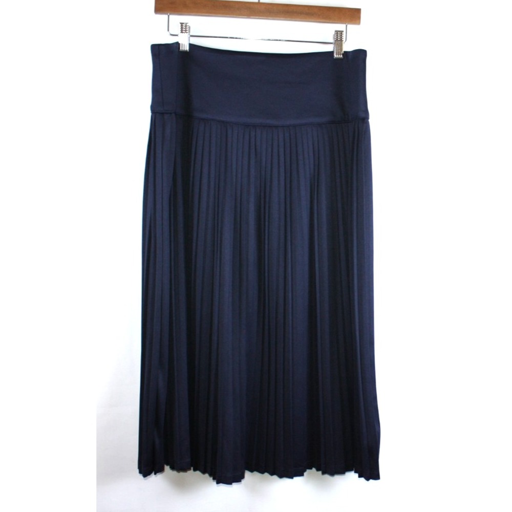 A New Day Skirt Womens Size 10 Navy Blue Pleated Midi Wide Band Classic A-line